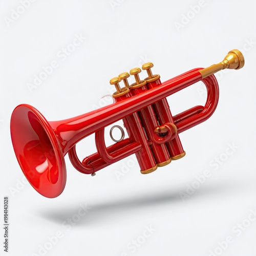 Glossy red and gold trumpet floats against a plain white background