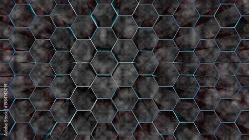 Digital hexagon dimension moving wire protection light burst and center moving to change position liquid nitrogen