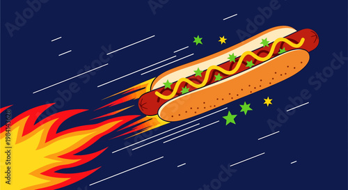 A hot dog soaring through space.