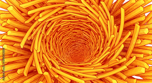 Vibrant orange French fries spiral pattern.