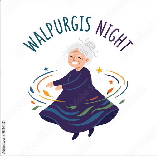 Vector of a elderly woman celebrating "Walpurgis Night" 5