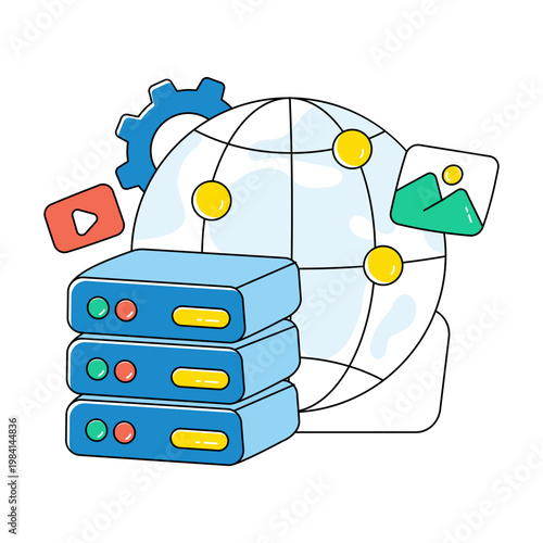 A doodle icon design of global server management 