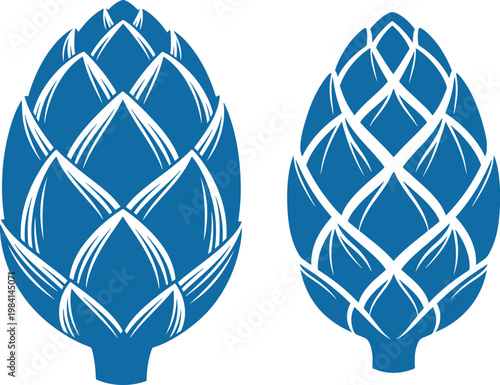 Two blue hop cones icon vector