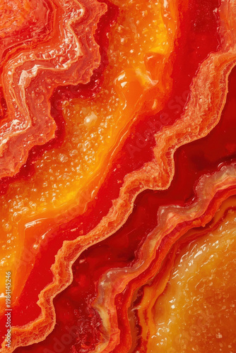 Colorful layered rock formation in warm shades of red and orange found in nature