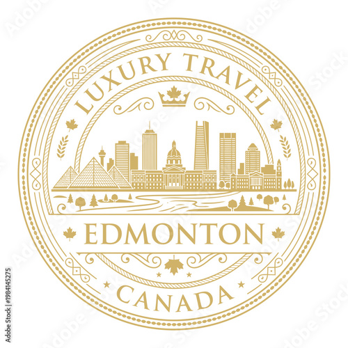 Elegant gold Edmonton Canada city skyline emblem for luxury travel vector illustration
