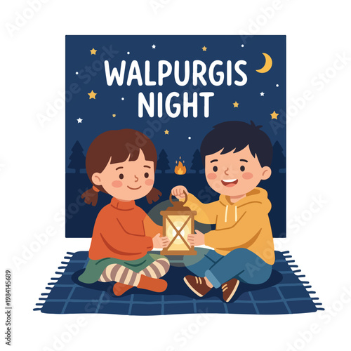 Vector of two children celebrating "Walpurgis Night" 3
