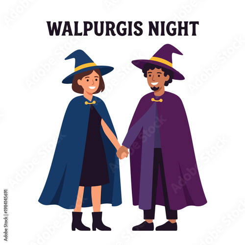 Vector of a young couple celebrating "Walpurgis Night" 1