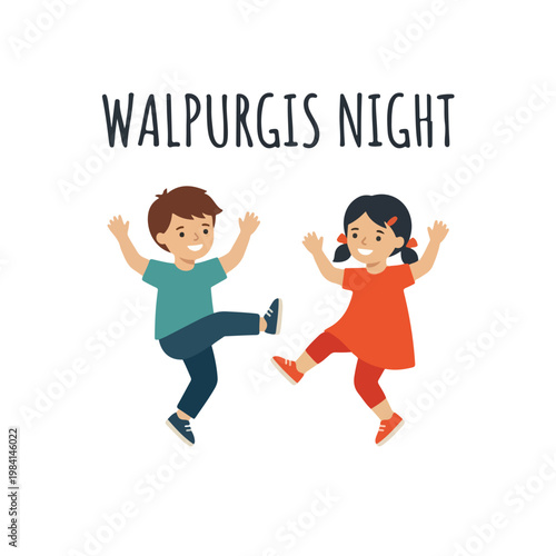 Vector of two children celebrating "Walpurgis Night" 1