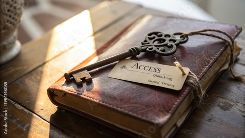 Vintage Key and Journal Symbolizing Access and New Beginnings