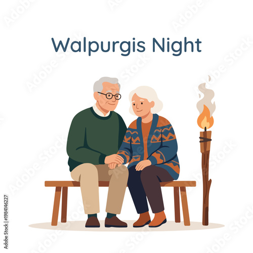 Vector of a old couple celebrating "Walpurgis Night" 5