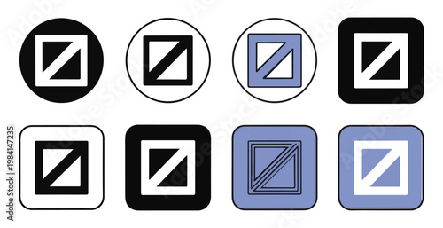 Comparison of square divide icons in multiple styles including black circle and blue rounded frames.