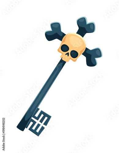 Pirate font treasure chest key punctuation slash. Corsair treasure hunt alphabet type punctuation mark, piracy maritime font vector special symbol. Pirate typeset element with skull on ancient key