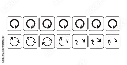 Set of refresh and rotate arrow icons isolated on transparent background, ideal for interfaces.