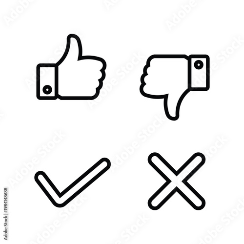 Like Dislike Thumb Up Down Check Cross Icon Set User Feedback Symbols
