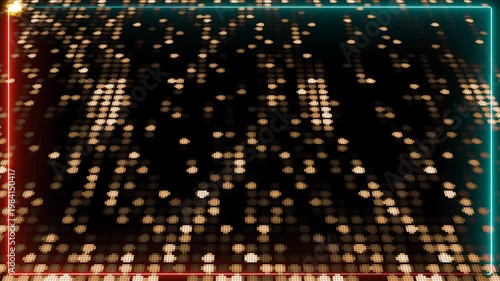 Particles ball dance rhythm abstract brown color spot light energy fast blink texture with red blue laser border background