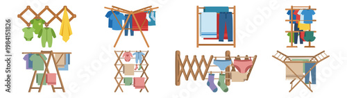 Drying Rack - Wooden frame holding damp clothes to air dry  Flat Vector Illustration on Transparent Background