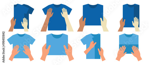 Folding Clothes - Hands neatly tucking a t-shirt into a perfect square  Flat Vector Illustration on Transparent Background