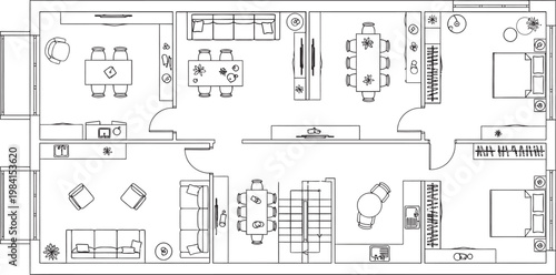 Detailed architectural floor plan a residential layout with multiple rooms and dimensions