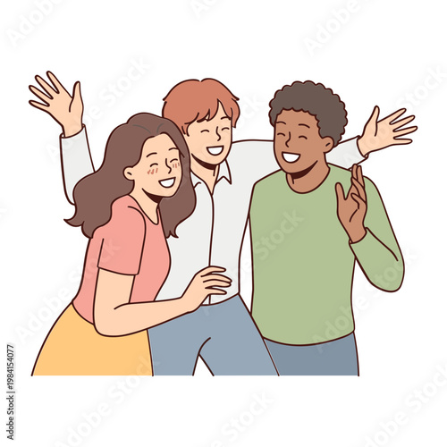 A cheerful man smiles while looking back over his shoulder in an illustration.