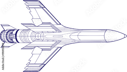 Detailed hand drawn sketch illustration of a cruise missile with wings fully extended, created in a clean line art style. suitable for defense, military, aviation, engineering, and strategic theme
