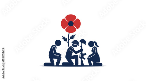 A Remembrance Day Memorial with Poppy and Silhouette Figures
