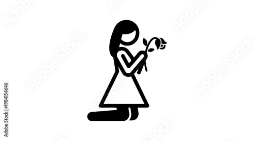 Minimalist Stick Figure of a Woman Holding a Wilting Rose
