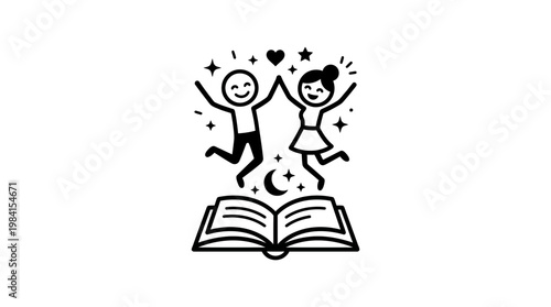 Happy People Jumping Out of a Book