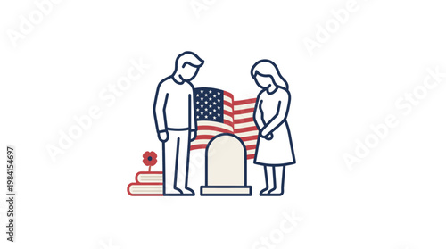 Mourning Couple at a Memorial with US Flag