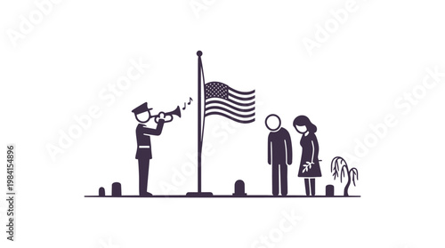Memorial Day Ceremony with Flag and Trumpeter