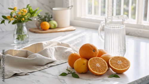 Fresh oranges on modern kitchen counter
