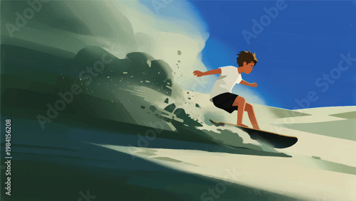 Illustration Of A Man Gliding With A Skateboard In The Sea Vector Design Template