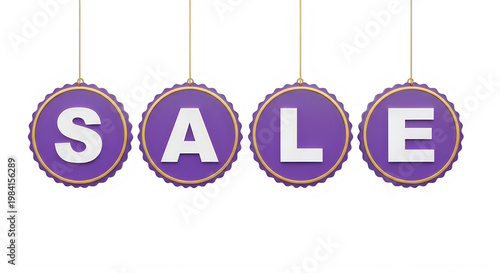 Colorful sale signs hanging on strings with a black background for a festive shopping event on transparent background
