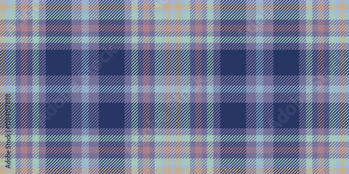 Geometric tartan pattern in blue and pastel tones, seamless textile ornament for fashion design