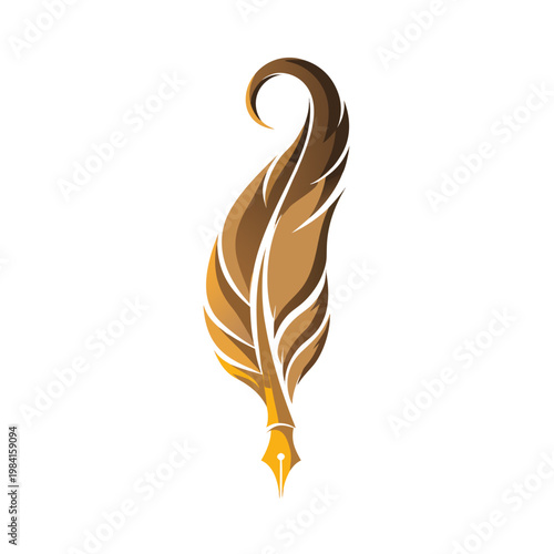Stylized Brown and Gold Feather Quill Icon

