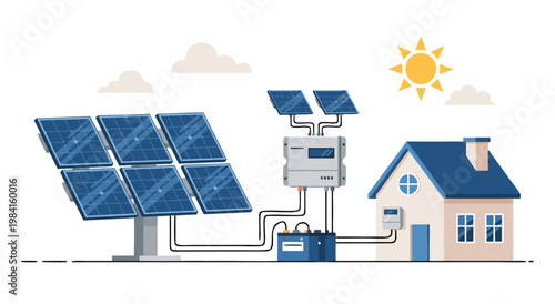 Eco-friendly Home Solar Power System Vector Illustration, Renewable Energy Solution for Sustainable Living