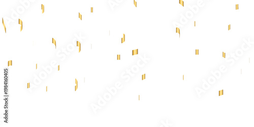 Festive golden confetti sparkles and floating ribbons gently falling over a pristine white space to bring joy and luxury to special event artwork.