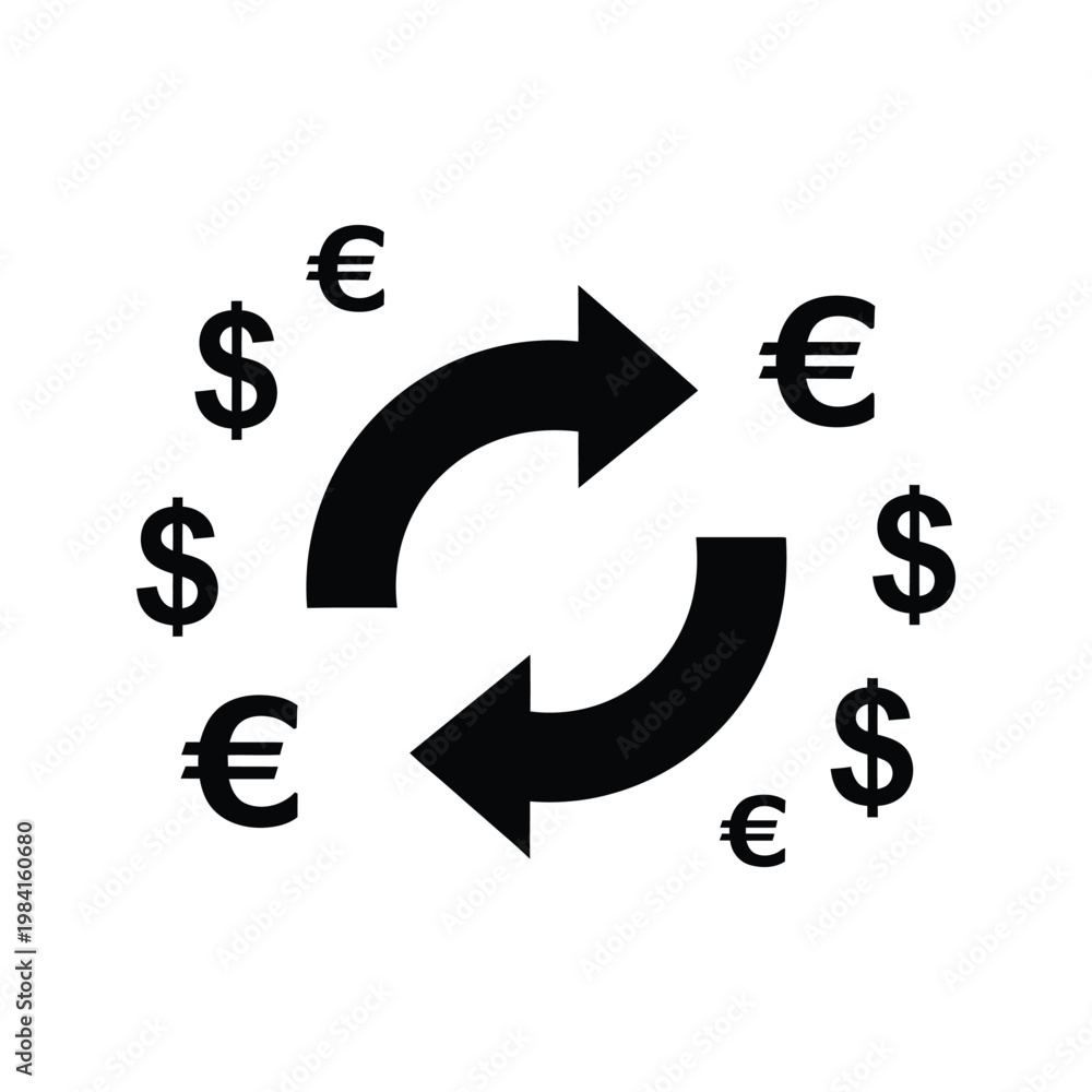 Fototapeta premium Financial concept with dollar and euro currency exchange symbol, illustrating global money transfer and economy.