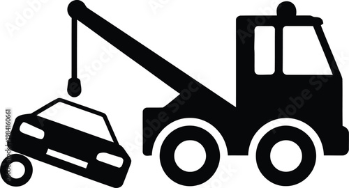 Tow Truck Service Icon with Vehicle Towing and Roadside Assistance Silhouette Vector Illustration