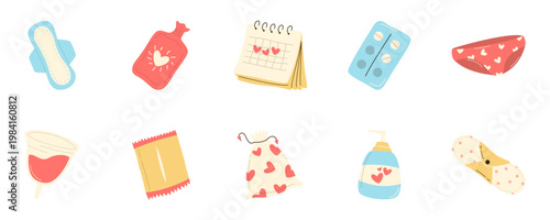 Menstrual Cycle and Hygiene Icons Set