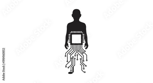 A humanoid figure with circuit board legs and a microchip torso.