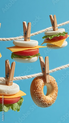 Sandwich Ingredients Hanging On Clothesline
