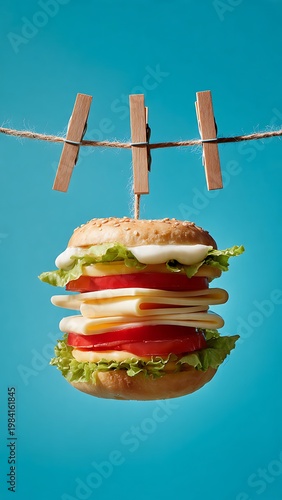 Sandwich Ingredients Hanging On Clothesline
