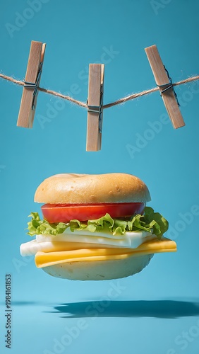 Sandwich Ingredients Hanging On Clothesline