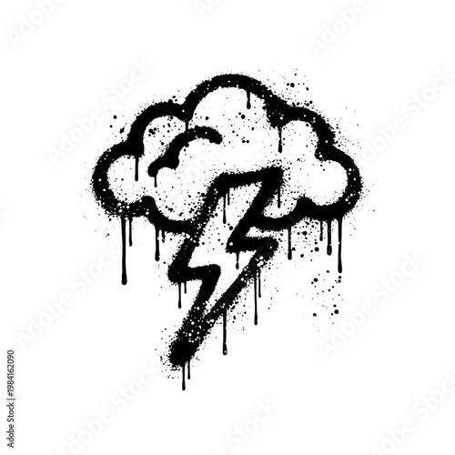 Thunder Cloud And Lightning Bolt Urban Stencil Spray Paint Graffiti Art