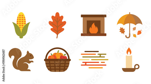 Minimal Autumn Season Icon Set Collection