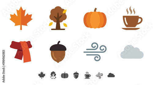 Minimal Autumn Season Icon Set Collection