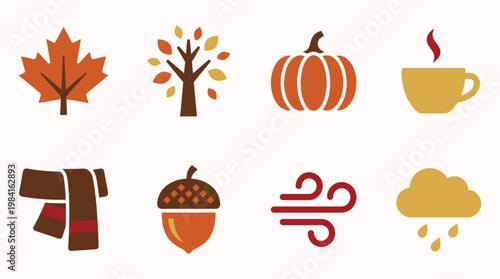 Minimal Autumn Season Icon Set Collection