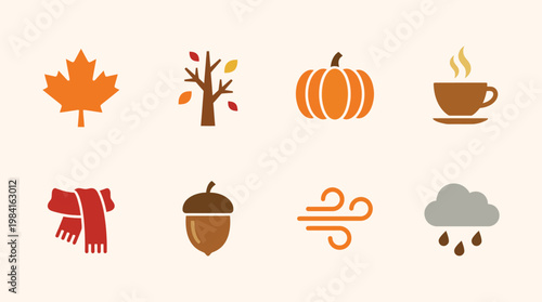 Minimal Autumn Season Icon Set Collection