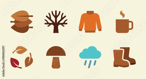 Minimal Autumn Season Icon Set Collection
