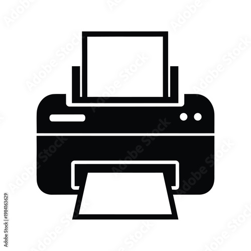 Printer icon silhouette office equipment document printing hardware technology device flat monochrome graphic design element.